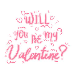 valentines day greeting card with hearts on white background, will you be my valentine slogan, editable vector illustration for holiday invitation, decoration, poster, banner