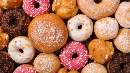 collection of donut with various icing- top view