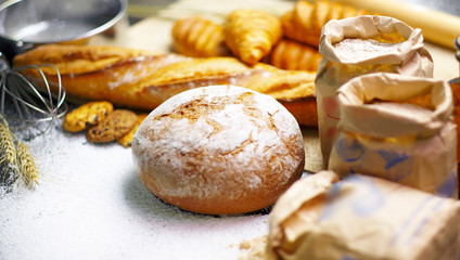 bakery concept with homemade bread. blurred background.	