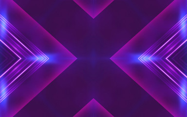Dark abstract background with neon lines, glow. Bright neon glow.