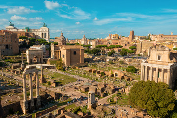 Fototapeta na wymiar Up view of Roman forum ruins 
