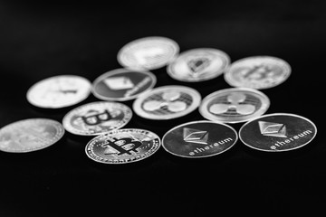 bitcoin chart on dark background. Cryptocurrency is the currency of the future. 