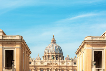 Fototapeta na wymiar Top view of Saint Peter's Basilica from Via della Conciliazione in Rome
