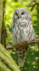 wood owl (strix) sitting on a branch