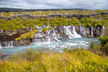 Fototapeta premium Iceland landscape. Hraunfossar Waterfalls in summer season