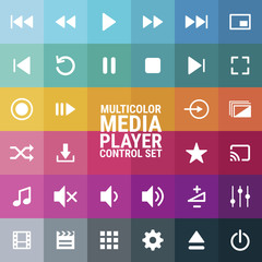 Multicolor Media player control icon set