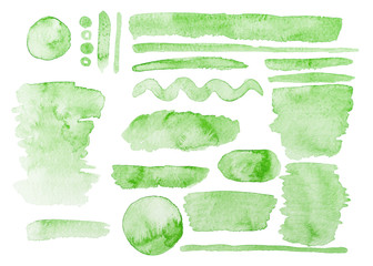 set di pennellate verde acquerello sfondo bianco - 307628510