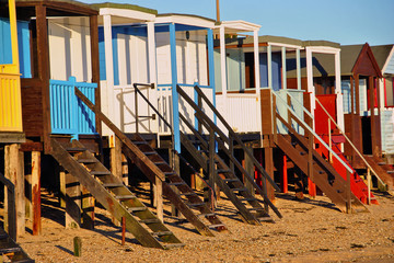 Fototapeta na wymiar Thorpe Bay beach huts, Southend on Sea, Essex, England, United Kingdom