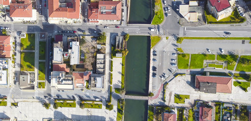 Panoramic overhead downward view of street and homes of Italy