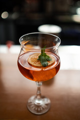 Aperol spritz cocktail in glass on table. italian alcoholic cocktail isolated on wooden background. orange cocktail. Bar menu