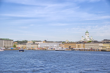 Panorama of Helsinki harbor from the sea