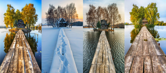 four seasons of a fabulous house. picturesque hut on a small island