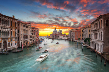 Beautiful sunset over the Venice city with Santa Maria della Salute Basilica, Italy