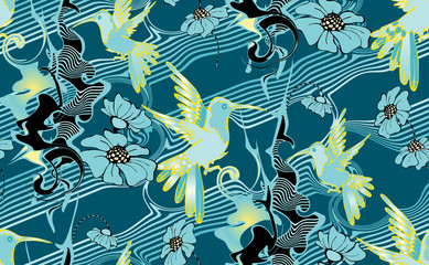 Seamless pattern of colibri. Vector illustration