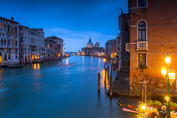 Venice city at dusk with Santa Maria della Salute Basilica, Italy