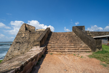 Fototapeta na wymiar Old staircase leading up to ramparts of the Dutch Galle Fort in Sri Lanka