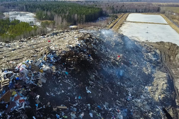 Garbage dump, top view of trash. Landfill.
