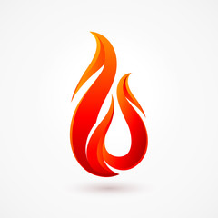 Abstract Fire Flame Logo with Shadow Effects. Fire Ignite with Orange Color Isolated on White Background. Collection of Hot Cartoon Light Effect Elements for Creative Design Idea
