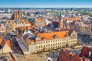 Panorama of Wroclaw with Rynek and City Hall, Wroclaw, Poland