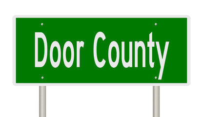 Rendering of a 3d green highway sign for Door County