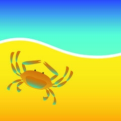 Vector top view image of a crab on a sand beach at the seaside.