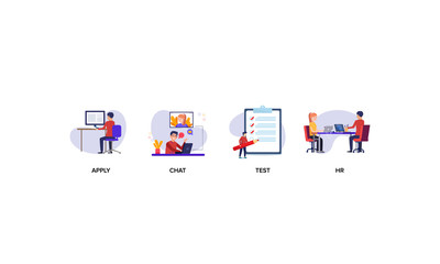 Hiring process color vector icons with characters