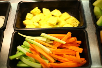 Fresh fruit and vegetables ready to be eaten with salad water