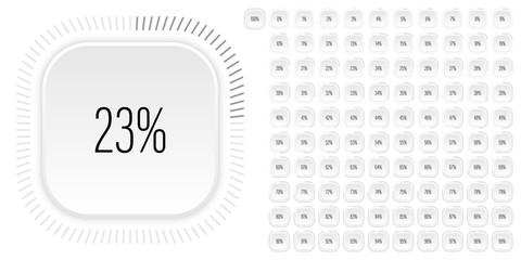 Set of rectangle percentage diagrams meters from 0 to 100 ready-to-use for web design, user interface UI or infographic with 3D concept - indicator with gray