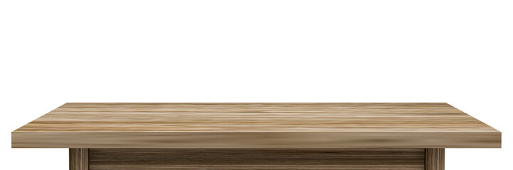 Empty old wooden table top isolated on white background with clipping path, of free space for your copy and branding. Use as products display montage. Vintage style concept present, 3d illustration