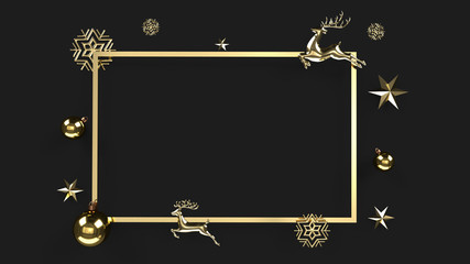 3d render of Merry Christmas card free space for text, Christmas background with Shining gold Snowflakes, star, reindeer and Christmas ball.