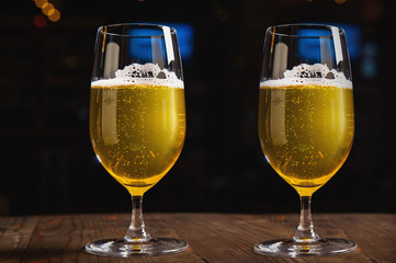 Beer glass on the bar counter