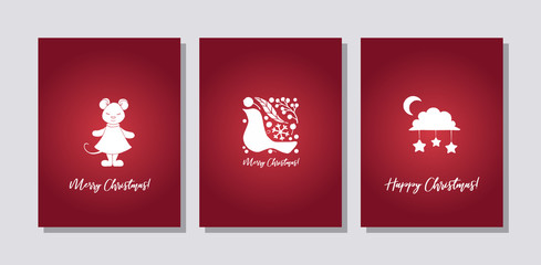 Set of three cards Merry Christmas and Happy New Year