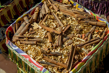 cinnamon in a basket in an oriental bazaar in egypt