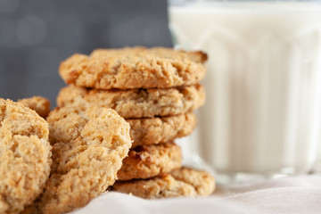 Homemade oat cookies for snack close up