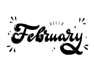 hand lettering quote 'Hello February' for banners, posters, prints, cards