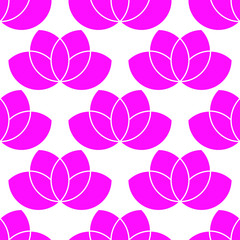 Vector seamless pattern with cartoon lotus flower outlines. Pink and white graphic lotus wallpaper.