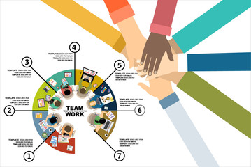 Flat design illustration concepts for business analysis and planning, consulting, team work, project management. Business, team work, cooperation and partnership.