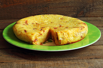 Juicy and tasty Spanish omelette with sausage