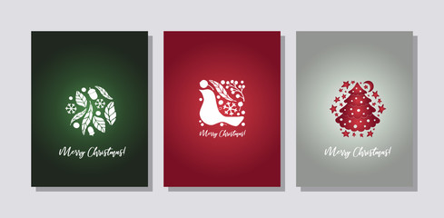 Fototapeta na wymiar Set of three cards Merry Christmas and Happy New Year