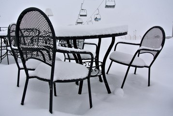 cafe in the winter under  ski lifts in Gudauri ski resort, Georgia