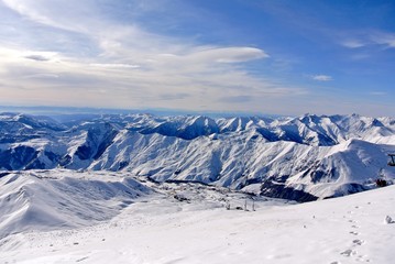 Beautiful winter mountains landscape of Gudauri, Stepantsminda area, Georgia