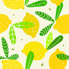 Seamless pattern with yellow lemons