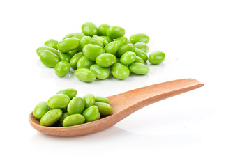 green soybeans seeds isolated on white background