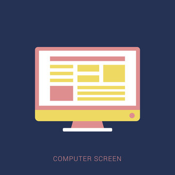 Computer screen with web page flat icon. Minimal flat icon