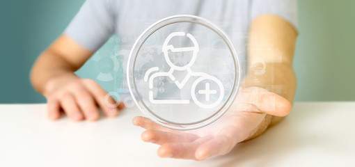 Businessman holding new contact icon