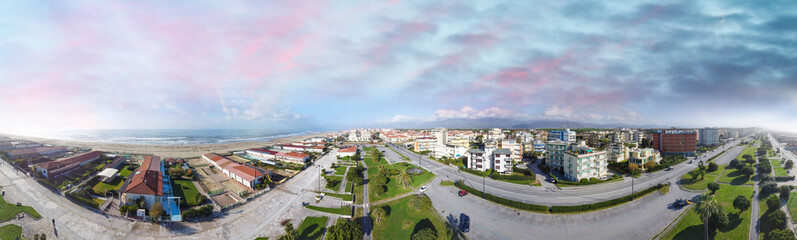 Fototapeta premium Aerial panoramic view of Viareggio skyline with promenade and sea, Tuscany, Italy