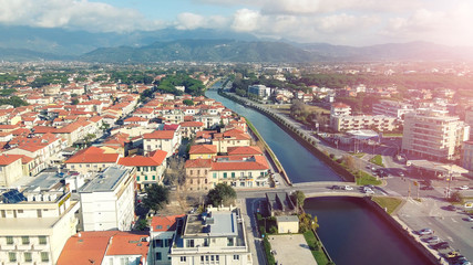 Aerial view of Viareggio Homes and Canal, Tuscany, Italy