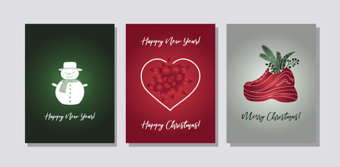 Set of three cards Merry Christmas and Happy New Year