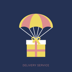 Delivery Services and E-Commerce. Packages flies in a air balloon. Minimal flat icon