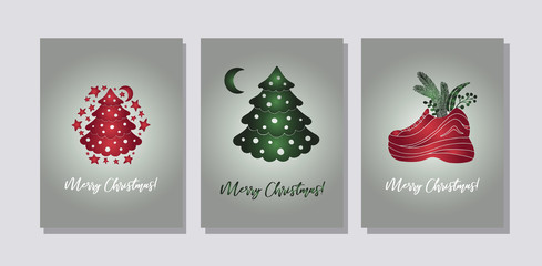 Set of three cards Merry Christmas and Happy New Year